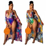 One piece  Bandage swimsuit+cover up beachwear women Bikini Set Sexy New Leaf Print Bikini Two Piece High Waisted Swimwear