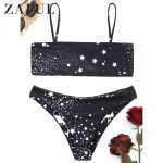 ZAFUL Galaxy Bikini Set Starry Sky Spaghetti Straps Print Unlined Sexy Bikini Swimwear Women Square Collar Swimsuit 2019 Biquini