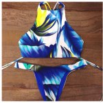 High Neck Bikini Set Summer New Arrival Printed Sexy  Low Waist Patchwork Color Swimsuits Europe And America 2015 Bikinis