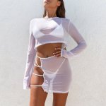 Long Sleeve Mesh Bikini Cover Up Sexy Transparant Beach Dress Female Beachwear Swimsuit Tunics Pareos De Playa Mujer Coverup