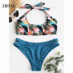 Zrtak Halter Bikini Bandeau Bandage Swimsuit 2018 Women Sexy Swimwear Female Push Up Print Bathing Suit String mujer Bikini Set