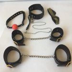 2018 Leather Bondage Adult Games 5in1 Eyepatch Collar Mouth Gag Handcuffs Cuffs Fetters Erotic Positioning Bandage BDSM Sex Toy