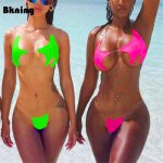 Bkning Irregular Top Bikinis Set Micro Biquini Sexy Mini Bikini Transparent Swimwear for Women Gold Swimwear Thong Tanga Green