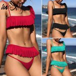 In-X Ruffle sexy swimsuit female One shoulder bikini 2019 3 pieces biquini Red high cut swimwear women bathers Summer beach wear