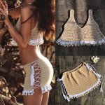 Bikini Cover up handmade crochet bikini top+ skirt beach cover up set sexy women swimsuit swimwear Cover Ups 2019 Beach wear