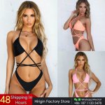 Hirigin Cross Bandage Sexy Bikini Women 2020 New Swimwear Push Up Padded Solid Bathing Suit Women Swimsuit Biquini Beachwear Hot