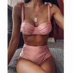 Sexy Bikini Set Two Piece Swimsuit Bikinis Swimwear Women ruched High Waist Biquini Female Swimming Suit Beachwear Bathing Suit