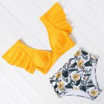 Ruffle Swimwear V-neck 2020 Leopard Sexy Hot Brazilian Thong Bikini Animal Plant Women Push-up Solid High Waist Swimsuit Biquini