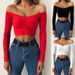 Sexy Lady Women Casual Long Sleeve Pullover T-Shirt Autumn Off Shoulder Blouse Crop Top Bikini Cover Up Beachwear