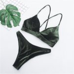 New Solid Women's Swimming Suit Sexy Back Bandage Swimwear Low Waist Swimsuits Velvet Beach Wear Sexy Bikini Micro Thong Mujer