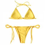 2018 Sexy String Tie Side Halter Bikini Solid Color Two Pieces Swimsuit Female Swimwear Women Bathing Suit Bather Bquini