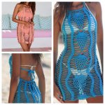 2019 New Crochet Fishnet Beach Dress Sexy Women hollow out bikini swimsuit Cover Up Women Robe De Plage Bathing Suit Cover Ups