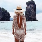 Summer Sexy Women Bathing Suit Hollow Backless Lace Crochet Bikini Swimwear Cover Up Beach Mini Dress