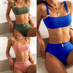 Women Sexy High Waist Two-pieces Set Bikini Swimwear