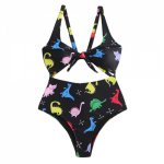 Women Summer Split Bathing Suit Sexy Dinosaur Printed Corrugated Pleated Tube Up Striped Push Up Micro Bikini Set 2019 Mujer C