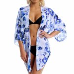 2019 Women Sexy Summer Floral Printed Beach Dress Shawl Beach Cover Up Cardigan Bikini Tunic Chiffon Kaftan Beach Cape Pareo