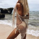 2019 Tunics for Beach Sexy Women Sequin Fishnet Crochet Mesh Bikini Cover Up Swimwear Beach Dress Hot Summer Swimsuit Cover-up