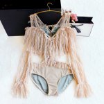 2019 New wowen sexy ruffled one-piece swimwear lace long-sleeved  bathing suit deep V-neck push up bikini swimsuit beach seaside