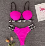 Women Sexy Bikini Set Soild and Letter Print Bathing Suits Adjustable Thin Strap Swimsuit Top With Cut Out Thong Bikini 6 Color
