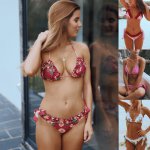 2019 ROSIELARS Lace Printed Strap Sexy Ladies Swimsuit Hot Sale Bikini Floral Print Style Summer Sexy Swimwear For Young Ladies