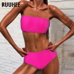 RUUHEE High Waisted Neon Bikini 2020 Woman Bandeau Bathing Suit Mayo Push Up Swimwear Tube Top Sexy Two Piece Swimsuit For Women