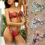 Women Sexy Bikini Push-Up Padded Swimwear Swimsuit Bathing Beachwear Floral Strapless Two Pieces Suit Outfits