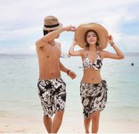 2019 New Black White Flower  Lovers Swimsuit Couple Three-piece Split Bikini Swimwear Sexy Biquini Suit Man Beach Shorts