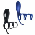 Premium Vibrating Penis Ring Dual Cock Ring Full Silicone G-spot Vibrator Sex Toy Delay Spray Erection Ring for Men or Couple