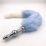 2 Size Anal Plug Stainless Steel Fox Tail Butt Stopper Plush Light Blue Plush Tail Butt Plugs Anal Sex Toys for Couples H8-115G