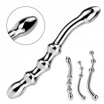 Male Stainless steel anal plug butt beads G Spot Wand male prostate Massage Stick Double dildo vagina sex toys for man woman