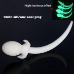 Night  Luminous White Silicone Butt Plug Tail Anal Dilator G Spot Stimulate Fox Tail Anal Plug Adult Sex Toys Prostate Massage