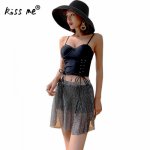 Drawstring Solid Two Piece Swimsuit With Skirt Beach Cover Up Women Tankini Set Backless V Neck Sexy Bikini Bathing Suit