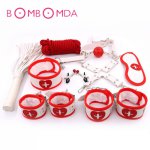 9pcs Sex Products Erotic Toys for Adults BDSM Sex Bondage Set Handcuffs Nipple Clamps Gag Whip Rope Sex Toys For Couples