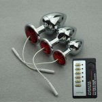 Electric Shock Pulse Therapy Massage Accessories & Remote Control Solid Metal Butt Anal Vaginal Plug Electrical Stimulation O35