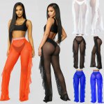 2019 Sexy Womens Mesh Sheer Pants Trousers Bikini Cover Up Beach Wide Leg Swimwear