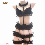 Japanese Lolita Women Sexy Lingerie Set Cute White Ruffles Lace Ladies Kawaii Babydoll Soft Girl Black Pajamas Cosplay Costumes