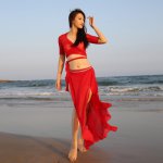 Belly dance costumes female uniforms women sexy belly dance set long sleeves practice training clothes soft yarn red white T5553