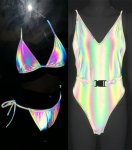 Sexy Bikini Onesies Reflective Bodysuit Stage Costumes For Singers Rave Bodysuit Hip Hop Clothing Gogo Collar Dance Outfits