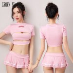 Sexy Cheerleading Uniform Erotic Cosplay Costume Keyhole Bra Student Uniform Sex Skirt Porno Japanese Naughty Lingerie Role Play