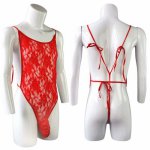 Male Sexy Lingerie Sheer Lace Backless Teddies Penis Sheath Sissy Gay See Through Back Bodysuit Men Erotic Underwear Leotard