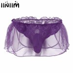 Mens Lingerie Panties Lace Sissy Bulge Pouch Jockstraps Gay Male Panties Flower Organza Open Butt Male Sexy Underwear Underpants