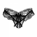 M/L/XL Plus Size Lace Panties Women Sexy Lingerie Floral Transparent Briefs With Pearls Open Crotch Thongs For Sex Clothes