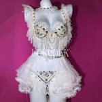 Sexy Women DJ Singer Costume White Crystal Fringe Bikini 4 Pieces Dance Outfit Bar Club Rave Party Stage Performance Clothes