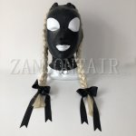 new exotic sexy transvestite lingerie handmade black latex hoods mask cekc with double two pigtail Twisted  braids wig fetish