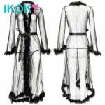 Ikoky, IKOKY Robe Nightgown Sleepwear Evening Gown With Feather Sexy Feather Lingerie Sexy Long Lingerie Wedding Party Costumes