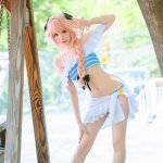 Anime Fate/Extella Link Astolfo Cosplay Costume Sexy Bikini Set Swimsuit Woman's Summer Ruffles Bow Blue White Stripe Swimwear