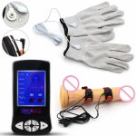 2in1 Electro Shock Gloves Body Massager Reusable Penis Rings Delay Time Massage Pad Pulse Physical Therapy Toys for Lover I9-208