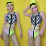 New Women Jazz Dance Costumes Nightclub Female Singer Gogo Dancer Sexy Colorful Plaid Jumpsuit Stage Pole Dance Bikini DQL2463