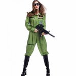 Sexy Women Uniform Temptation Airwoman Pilot Cosplay Adults Soldiers Halloween Jumpsuit Costumes Army Green Game Suits