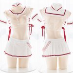 Anime Sexy Personality Transparent Sailor Collar Short Tops Uniform Set Japanese Cosplay Cute Nurse Girl Short Skirt Hat Suit